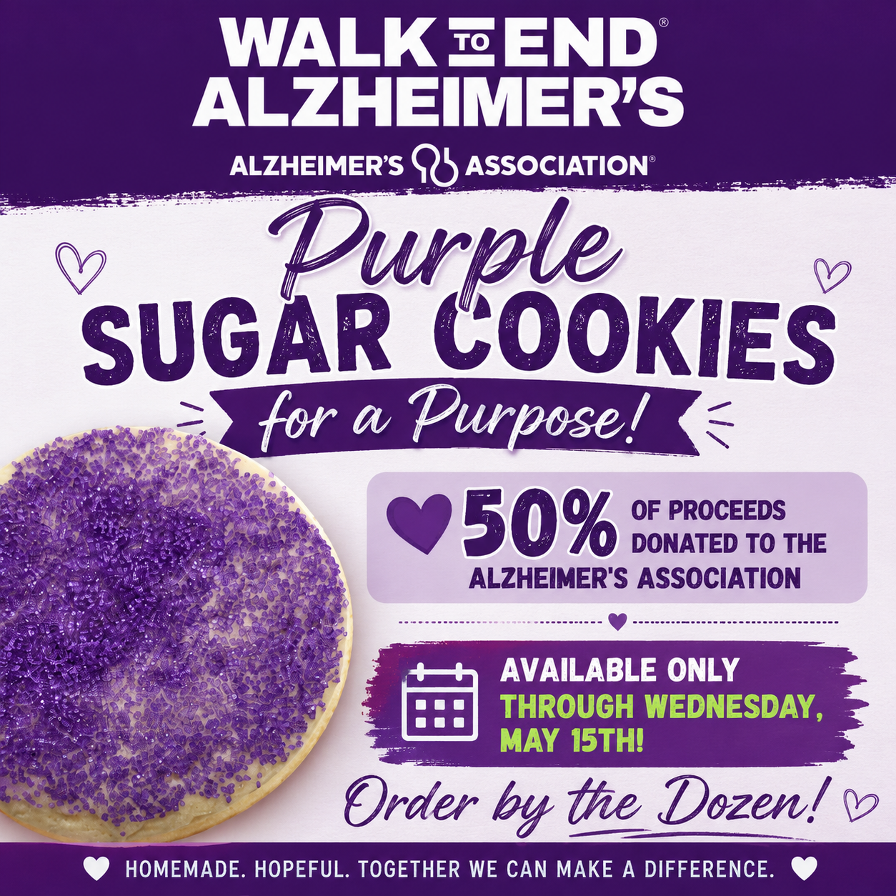 1 Dozen Purple Sugar Cookies (50% goes to Alzheimer’s Association)